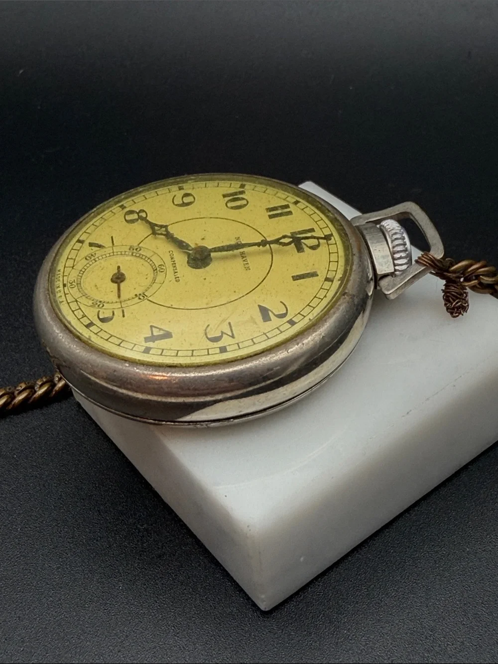 New Haven Compensated Pocket Watch WORKS! #W06 pocket chain vintage